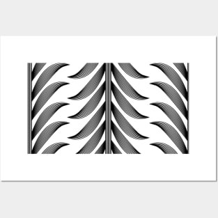 Linear Olive branch in black and white pattern Posters and Art